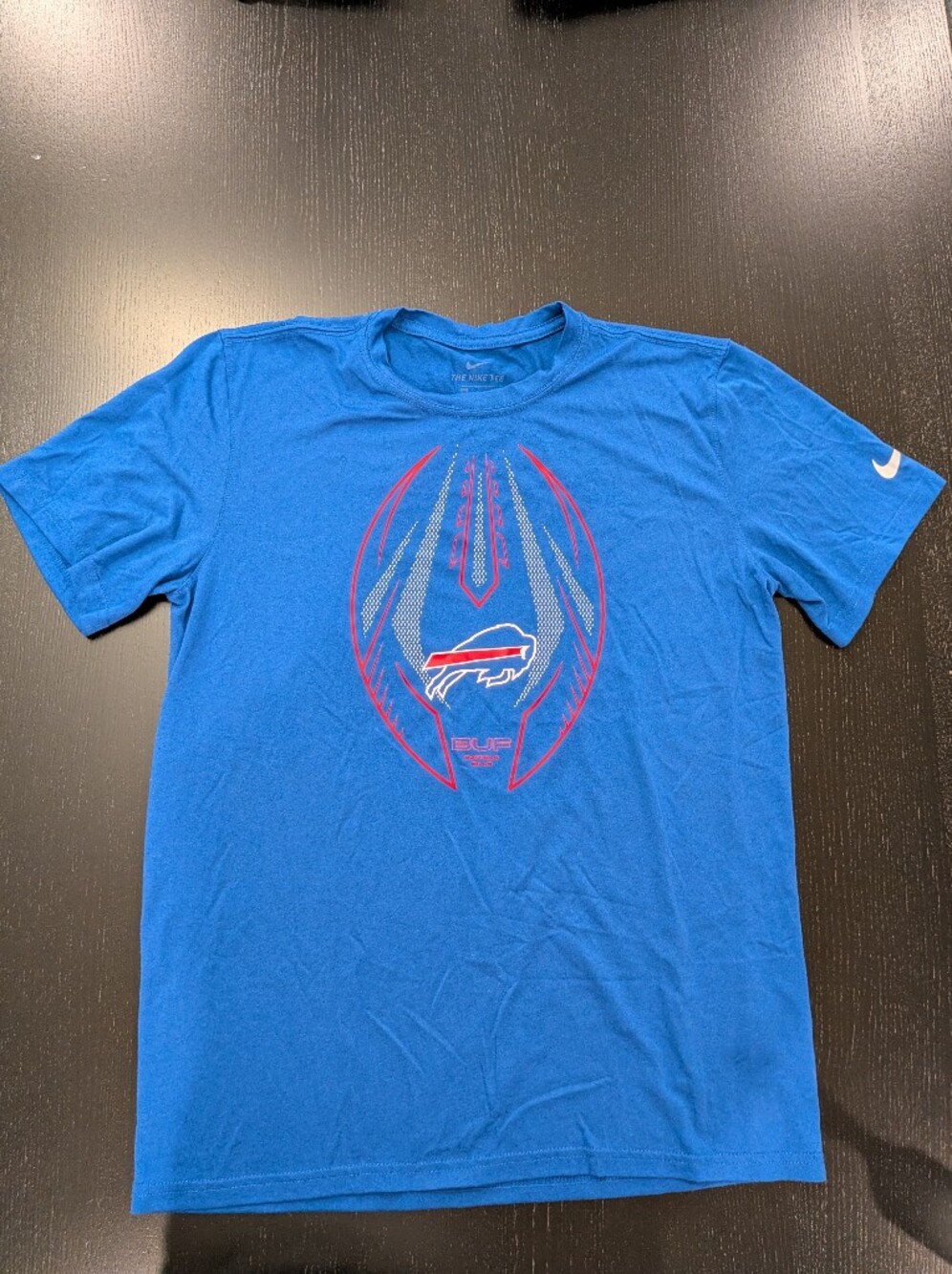 Nike Men’s Royal Blue Graphic Football Tee with Red Accents